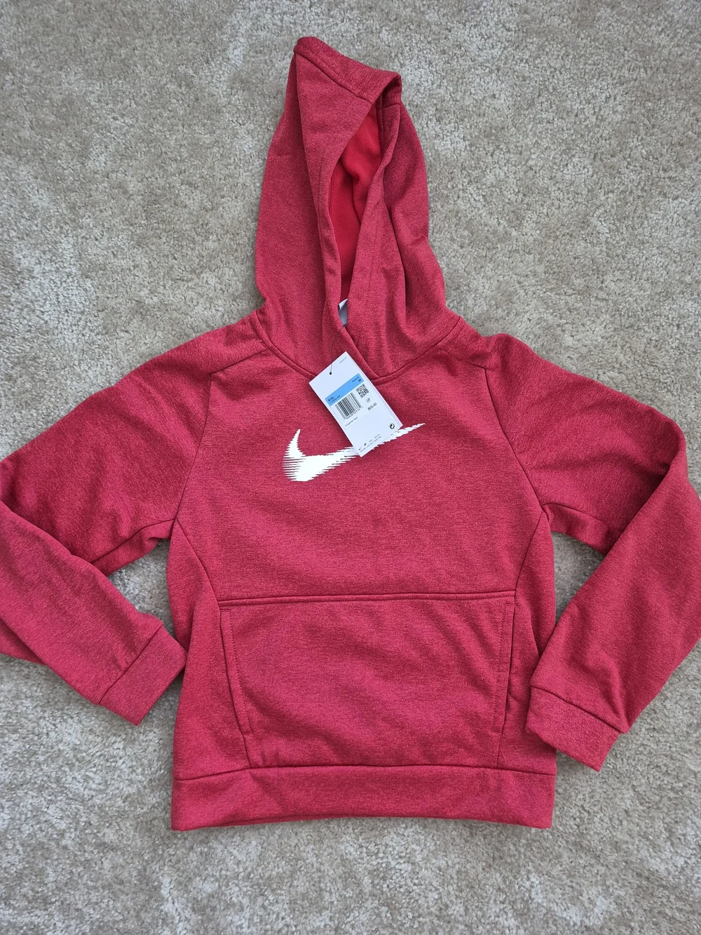 Nike Kids Red Hooded Sweatshirt with White Swoosh